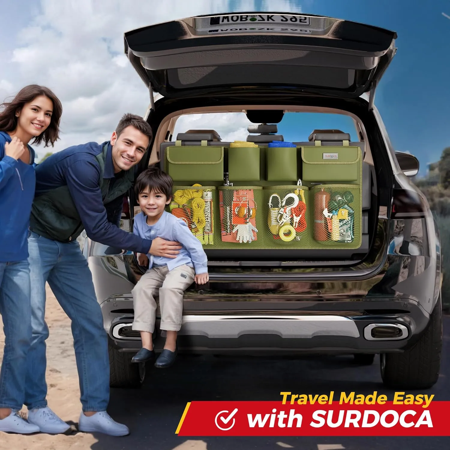 SURDOCA Hanging Trunk Organizer for SUV, [UPGRADED 7 Times] Car Organizers and Storage, Car Accessories Interior, Space Saving Expert-ArmyGreen