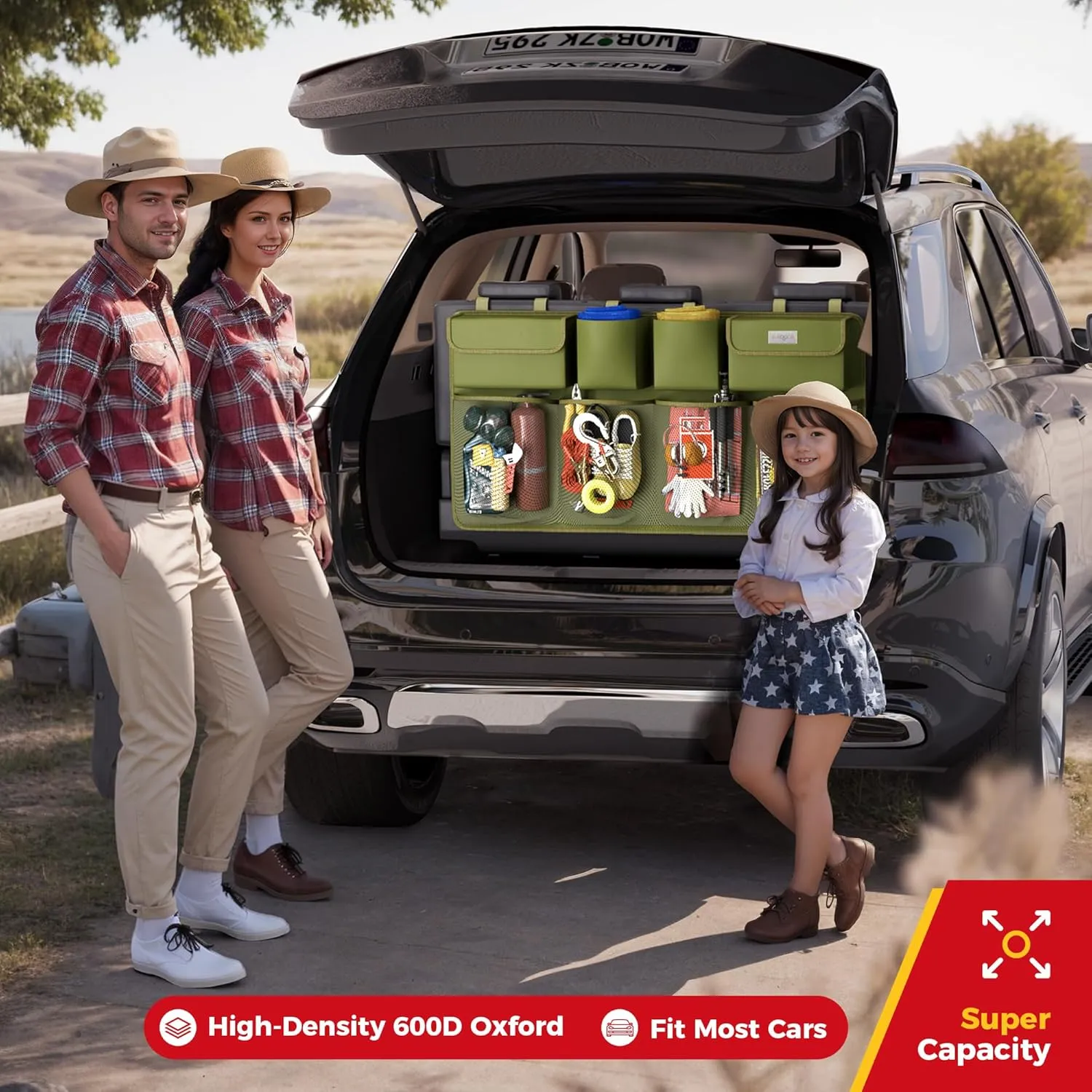 SURDOCA Hanging Trunk Organizer for SUV, [UPGRADED 7 Times] Car Organizers and Storage, Car Accessories Interior, Space Saving Expert-ArmyGreen