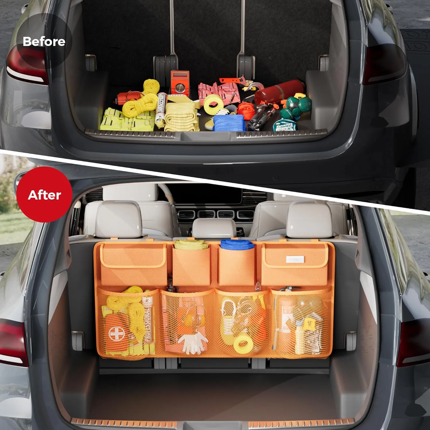 SURDOCA Hanging Trunk Organizer for SUV, [UPGRADED 7 Times] Car Organizers and Storage, Car Accessories Interior, Space Saving Expert-Orange