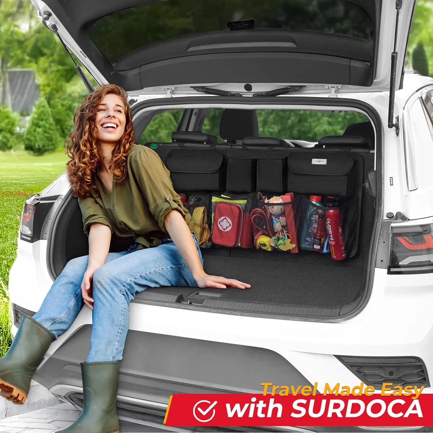 SURDOCA Hanging Trunk Organizer for SUV, [UPGRADED 7 Times] Car Organizers and Storage, Car Accessories Interior, Space Saving Expert
