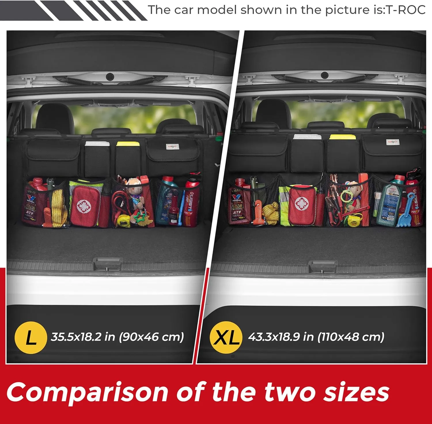 SURDOCA Hanging Trunk Organizer for SUV, [UPGRADED 7 Times] Car Organizers and Storage, Car Accessories Interior, Space Saving Expert