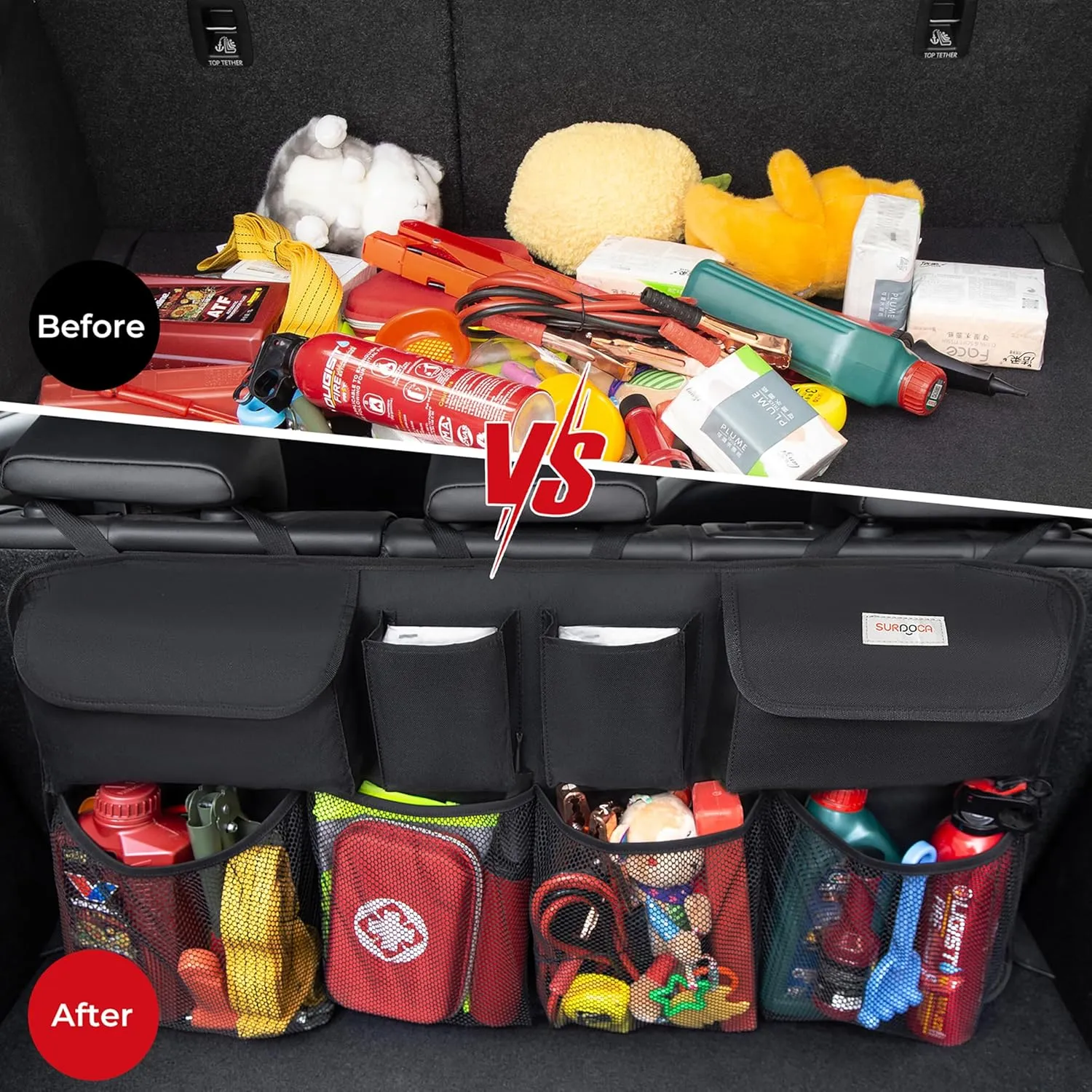 SURDOCA Hanging Trunk Organizer for SUV, [UPGRADED 7 Times] Car Organizers and Storage, Car Accessories Interior, Space Saving Expert