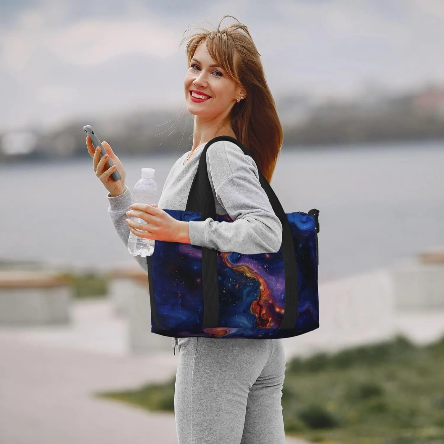 surface abstract liquid print Travel Duffel Bag, Sports Tote Gym Bag, Swim Pool Bag Large Shoulder Tote Bag for Beach Weekender