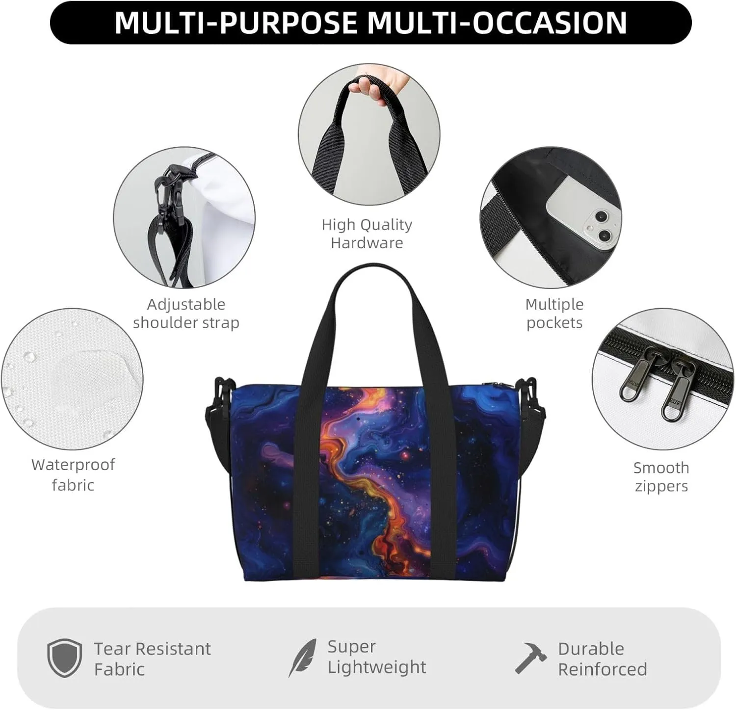 surface abstract liquid print Travel Duffel Bag, Sports Tote Gym Bag, Swim Pool Bag Large Shoulder Tote Bag for Beach Weekender