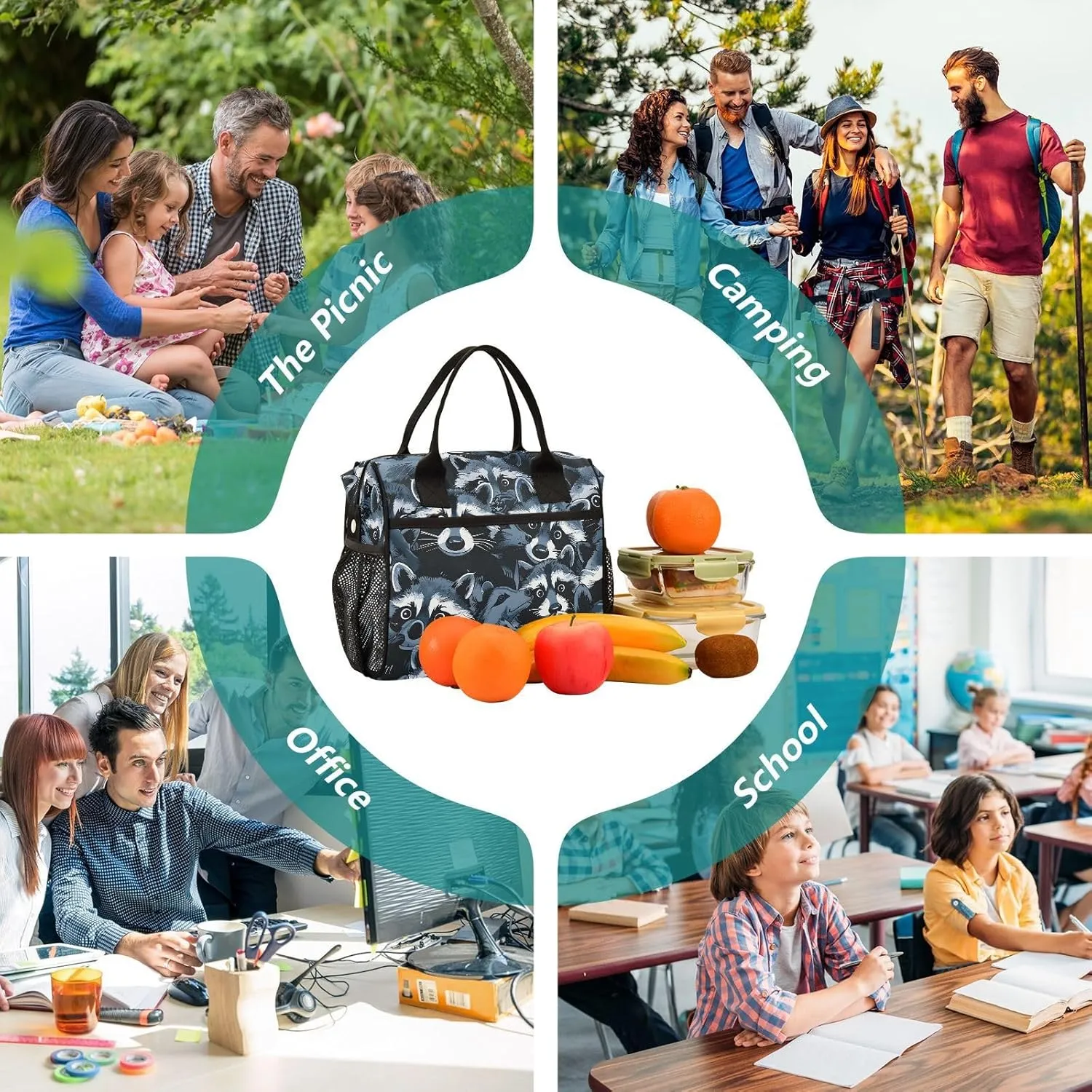Suspicious Black Lunch Bag Women Cooler Bags Lunch Tote Bags for Men Reusable Insulated Lunch Box Crossbody with Shoulder Strap Leakproof Work Picnic S