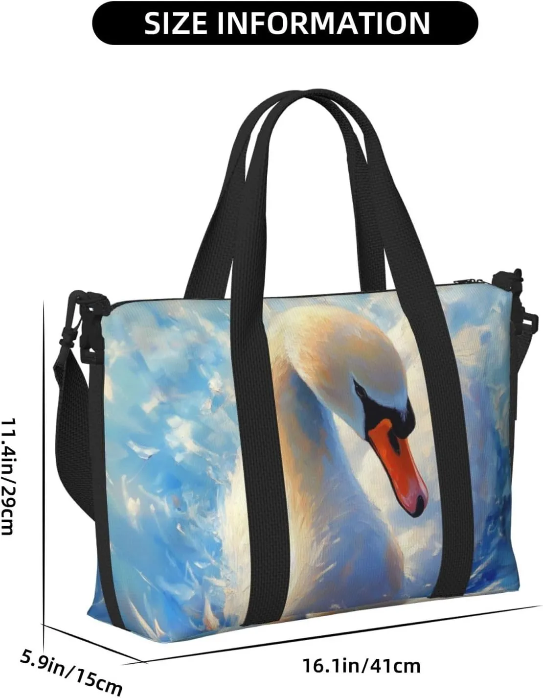 swan print Travel Duffel Bag, Sports Tote Gym Bag, Swim Pool Bag Large Shoulder Tote Bag for Beach Weekender