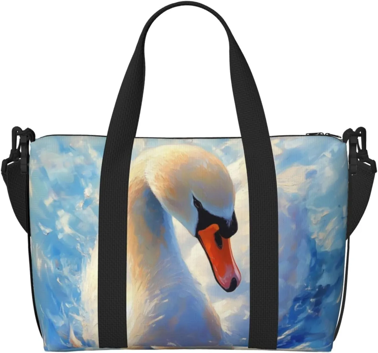 swan print Travel Duffel Bag, Sports Tote Gym Bag, Swim Pool Bag Large Shoulder Tote Bag for Beach Weekender