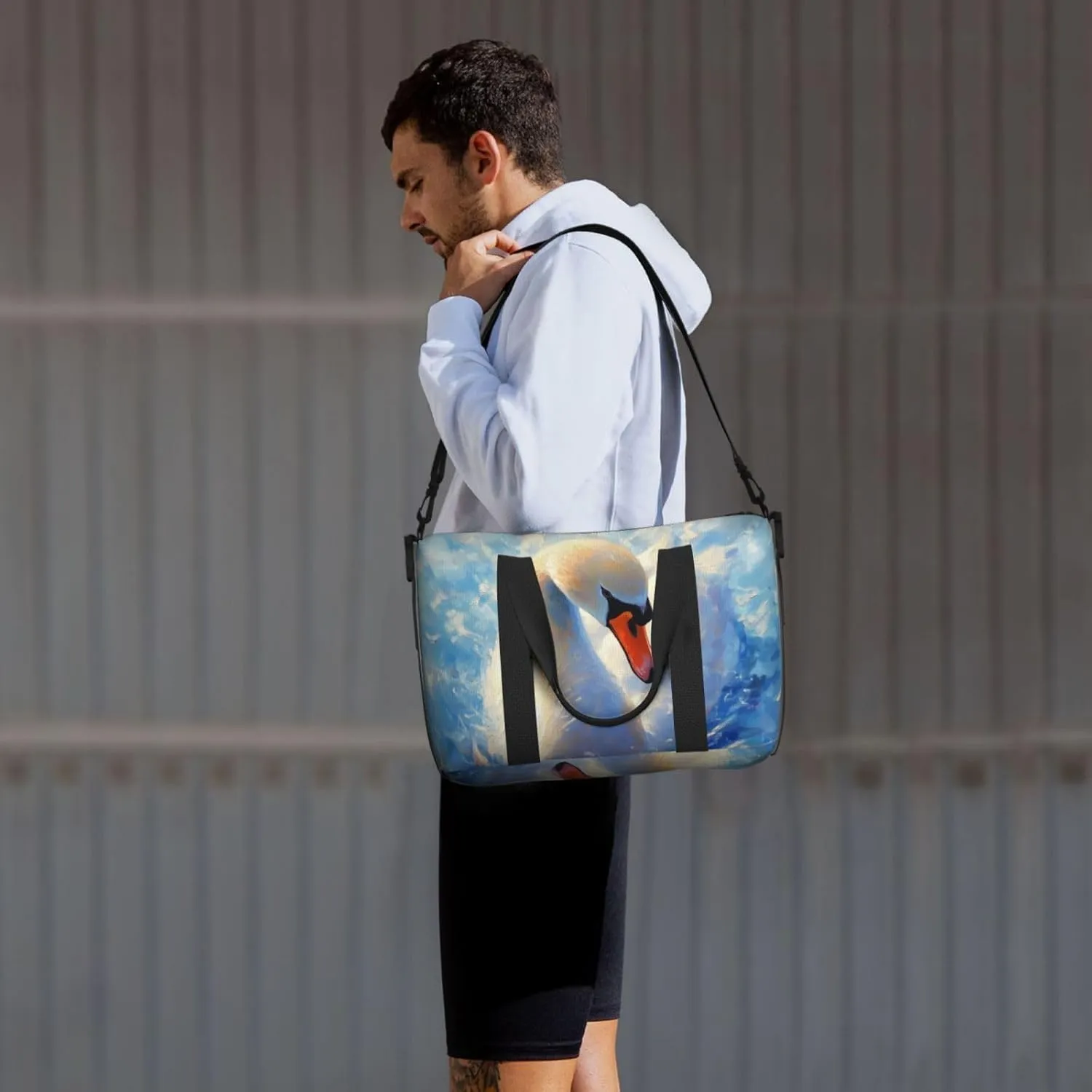 swan print Travel Duffel Bag, Sports Tote Gym Bag, Swim Pool Bag Large Shoulder Tote Bag for Beach Weekender
