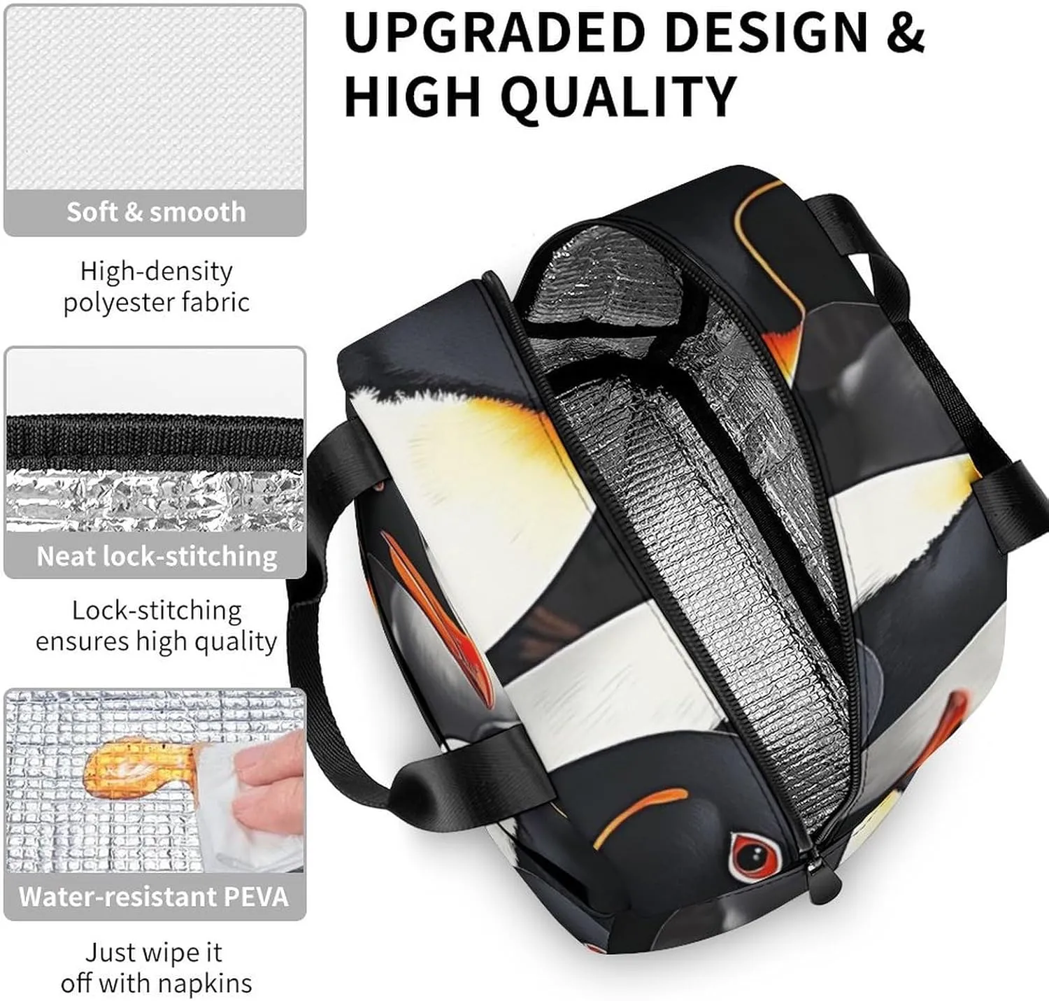 SWEET TANG Waterproof Insulated Lunch Bag Compatible with Puffin Bird for Office, Large Thermal Cooler Tote for Adults Travel