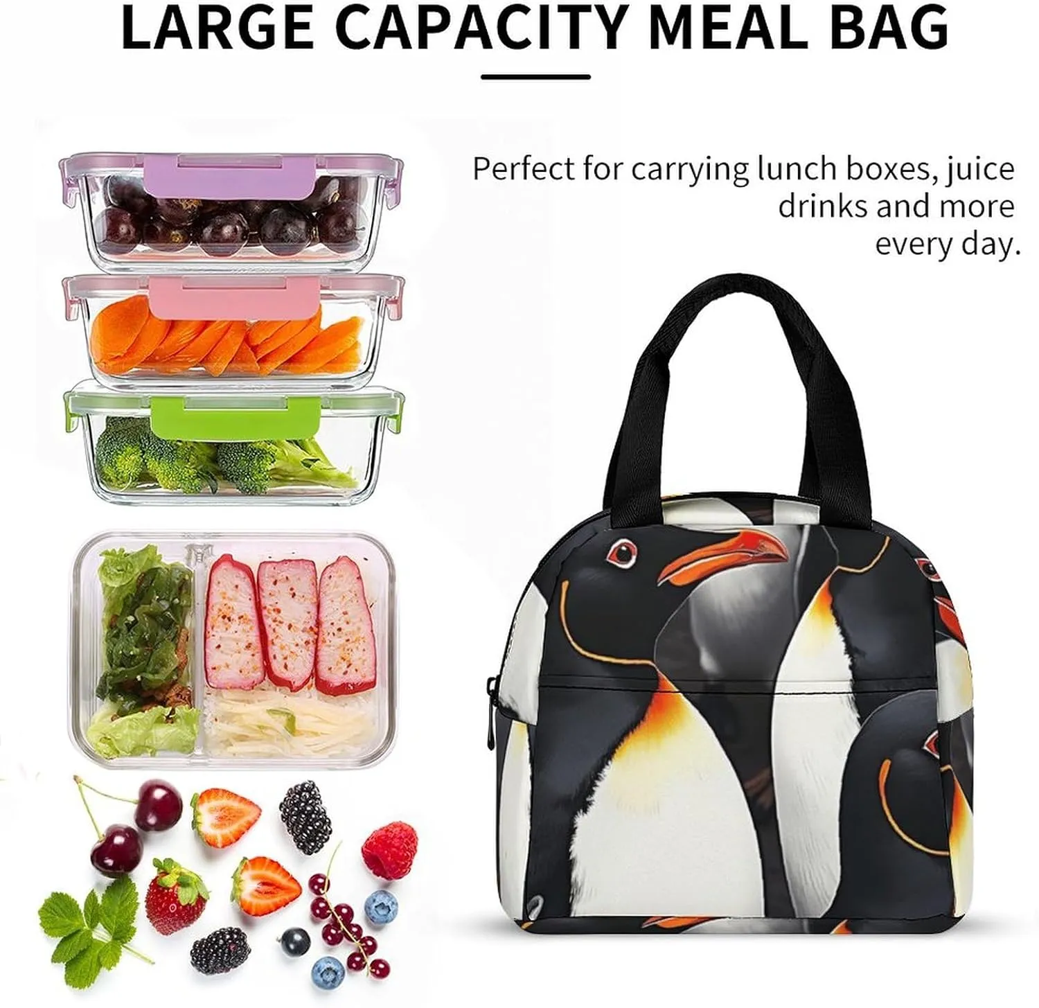 SWEET TANG Waterproof Insulated Lunch Bag Compatible with Puffin Bird for Office, Large Thermal Cooler Tote for Adults Travel