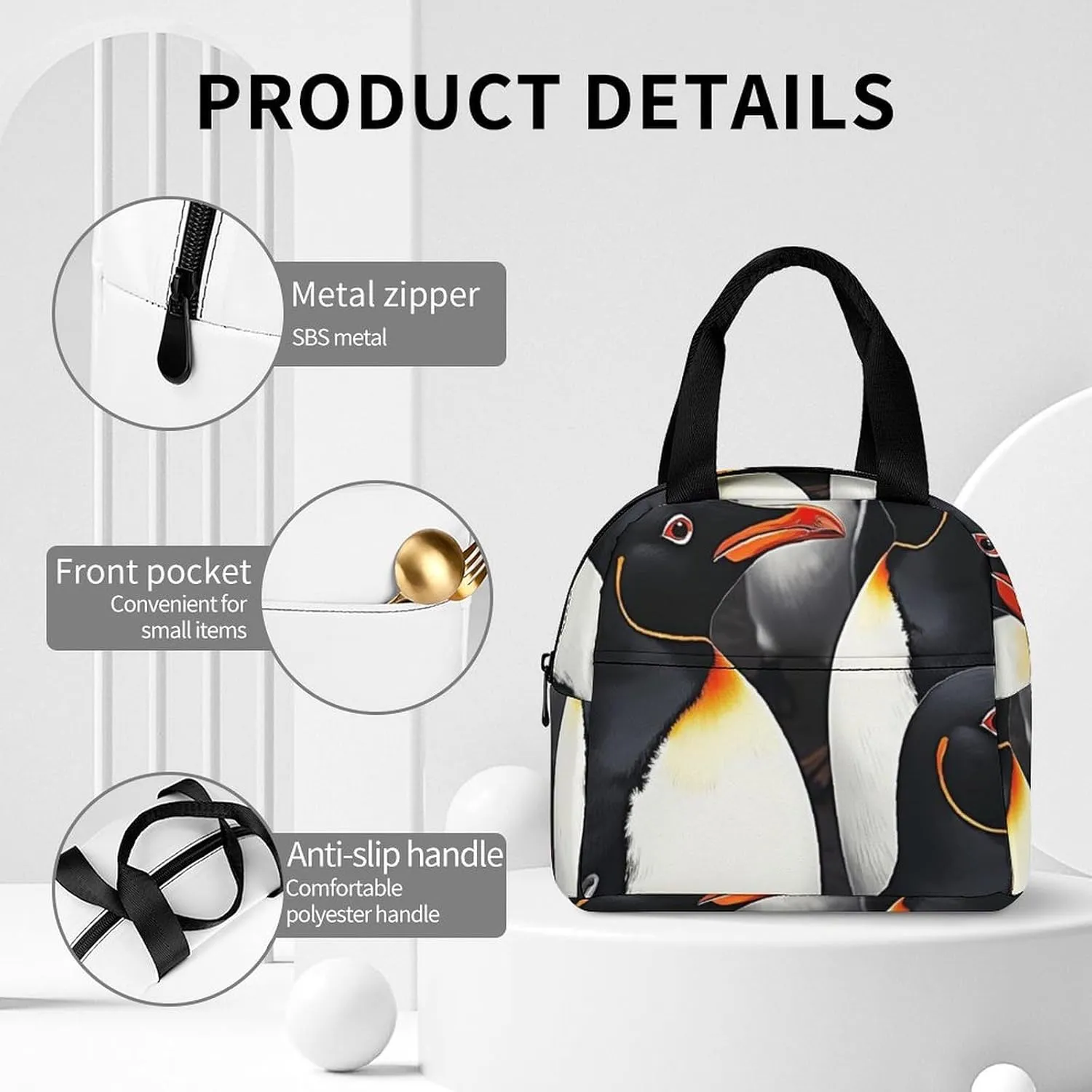 SWEET TANG Waterproof Insulated Lunch Bag Compatible with Puffin Bird for Office, Large Thermal Cooler Tote for Adults Travel