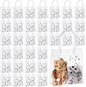 Sweetude 36 Pcs Music Notes Gift Bags with Handle Clear PVC Musical Treat Bags Bulk Music Theme Party Favor Gifts for Musical Theme Birthday Party Supplies (5.9 x 6.3 x 2.7 Inches)