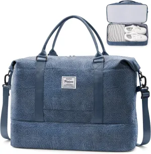SYCNB Weekender Bags for Women,Personal Item Travel Bag with Shoes Compartment&Laptop Pocket,Overnight Travel Duffel Bag with Wet Pocket,Denim Rose