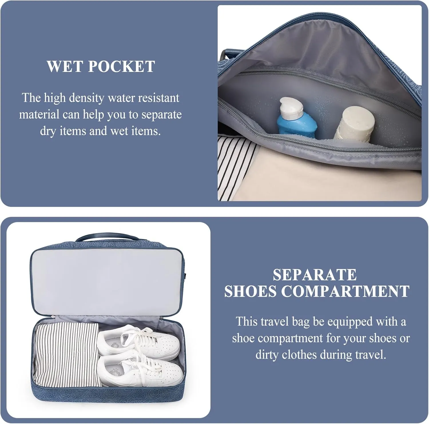 SYCNB Weekender Bags for Women,Personal Item Travel Bag with Shoes Compartment&Laptop Pocket,Overnight Travel Duffel Bag with Wet Pocket,Denim Rose