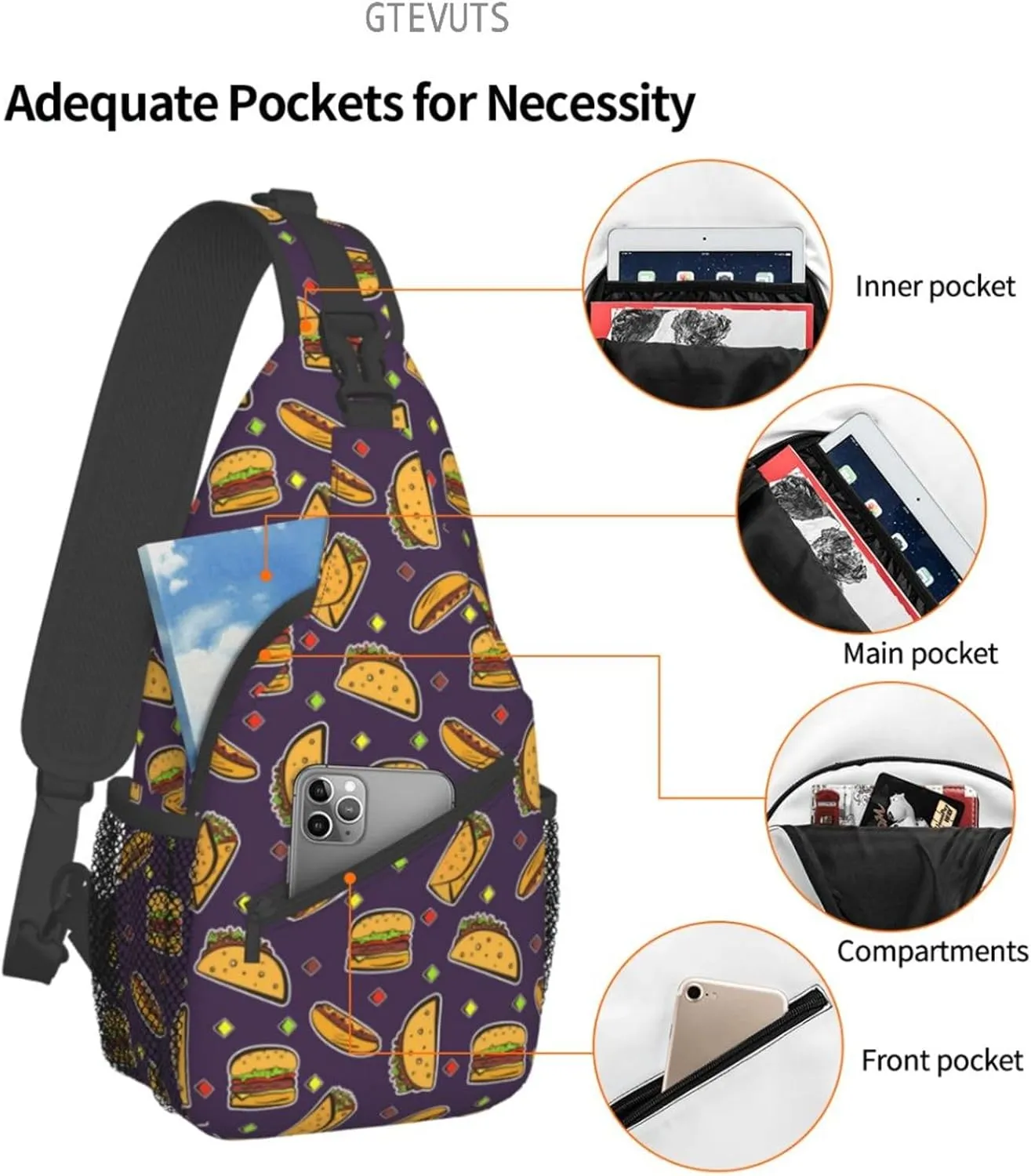 Taco Sling Backpack Chest Bag Crossbody Shoulder Bag Gym Cycling Travel Hiking Daypack For Men Women