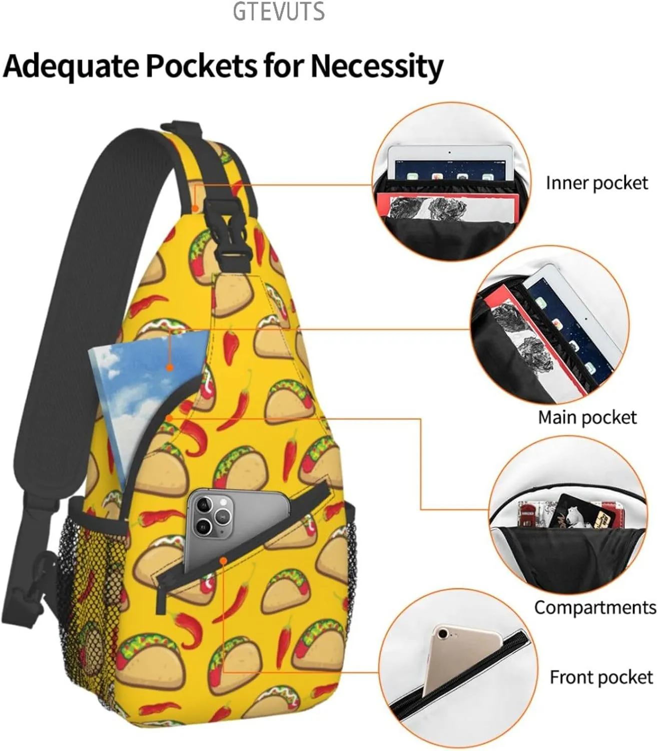 Taco Sling Backpack Chest Bag Crossbody Shoulder Bag Gym Cycling Travel Hiking Daypack For Men Women