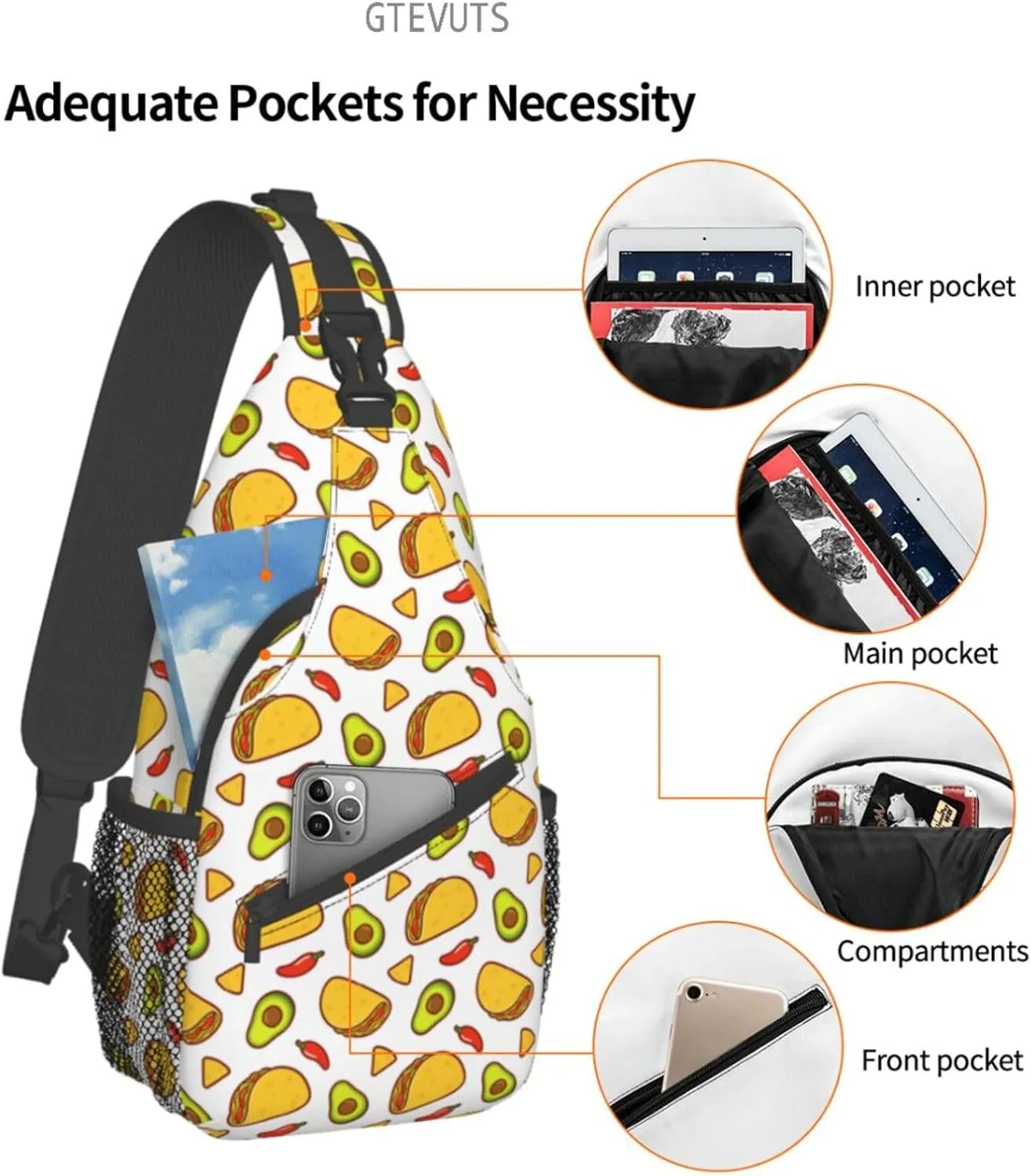 Taco Sling Backpack Chest Bag Crossbody Shoulder Bag Gym Cycling Travel Hiking Daypack For Men Women