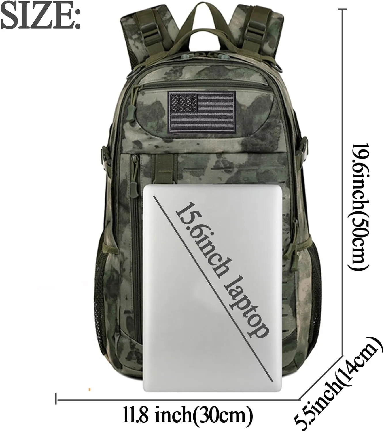 Tactical Backpack, 30L Military Daypack Molle Army 3 Day Assault (Camo Green)