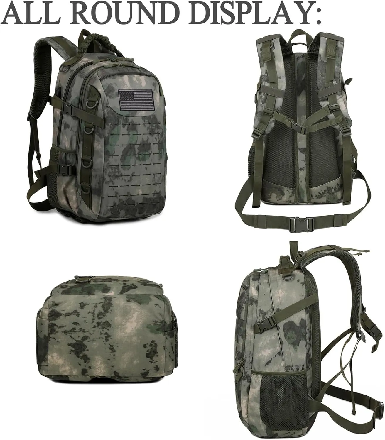 Tactical Backpack, 30L Military Daypack Molle Army 3 Day Assault (Camo Green)