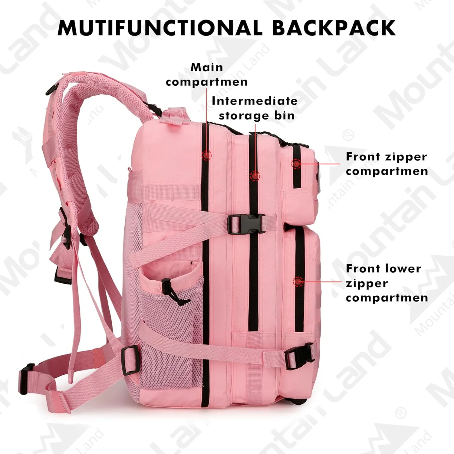 Tactical Backpack for Women Military Backpack 3 Days Outdoor Pack Bug Out Bag Water Resistant and Heavy Duty Hiking Treeking Rucksack -Pink