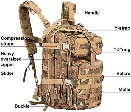 Tactical Backpack, Tactical Backpack for Men, Military Backpack for Bug Out Bag Supplies, Army Bag Hiking Backpacks, Heavy Duty Backpack Laptop, Moelle Webbing 70 Liters Camouflage