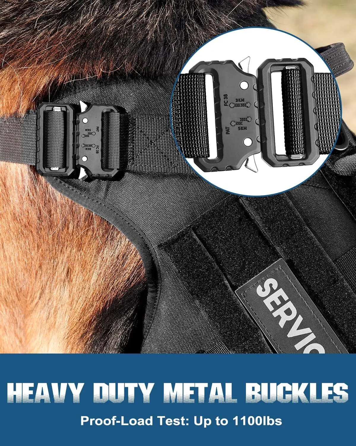 Tactical Dog Harness - PETNANNY Service Dog Vest for Large Dogs Fully Body Coverage in Training Dog Harness with 2 Reflective Dog Patches, Handle, Hook and Loop Panels, Dog MOLLE Vest (Black, XL)