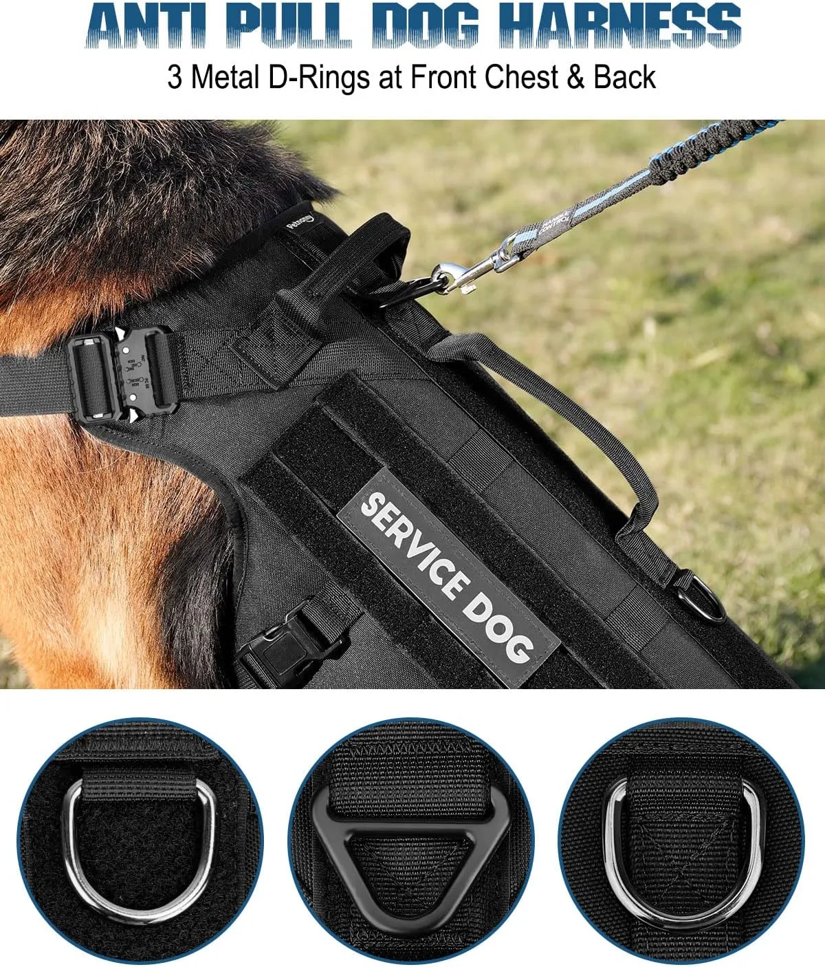 Tactical Dog Harness - PETNANNY Service Dog Vest for Large Dogs Fully Body Coverage in Training Dog Harness with 2 Reflective Dog Patches, Handle, Hook and Loop Panels, Dog MOLLE Vest (Black, XL)