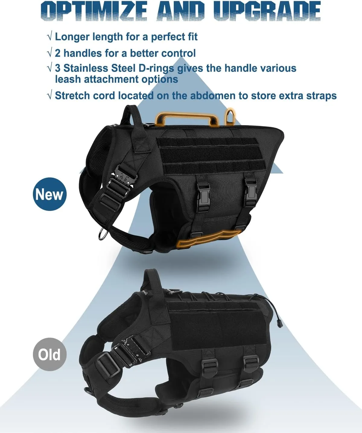 Tactical Dog Harness - PETNANNY Service Dog Vest for Large Dogs Fully Body Coverage in Training Dog Harness with 2 Reflective Dog Patches, Handle, Hook and Loop Panels, Dog MOLLE Vest (Black, XL)