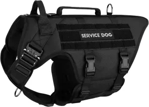 Tactical Dog Harness - PETNANNY Service Dog Vest for Large Dogs Fully Body Coverage in Training Dog Harness with 2 Reflective Dog Patches, Handle, Hook and Loop Panels, Dog MOLLE Vest (Black, XL)