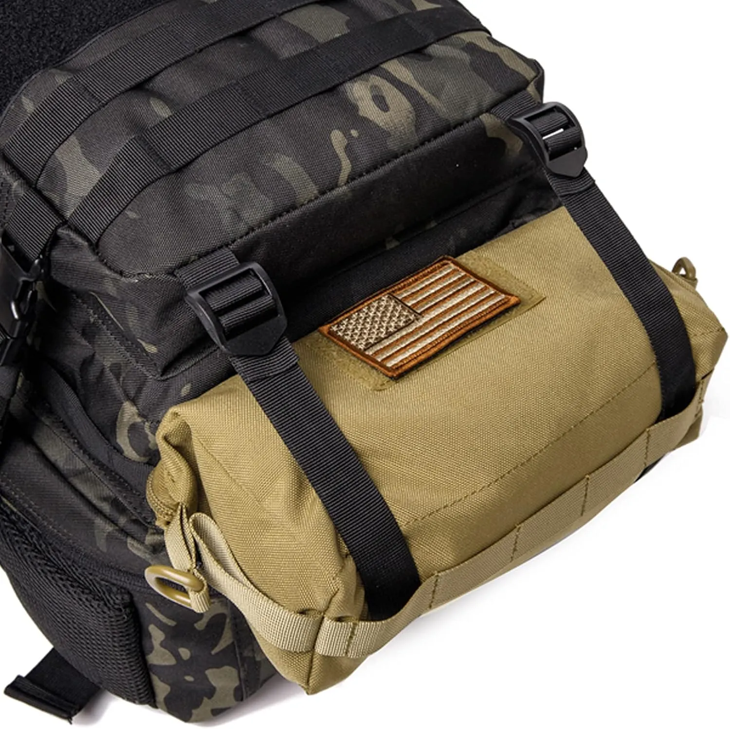 Tactical Increment Molle Pouch, Large Capacity Admin Utility Pouches, Horizontal Short Trips Bag, Multi-Purpose Sling Bag with Shoulder Strap and US Patch
