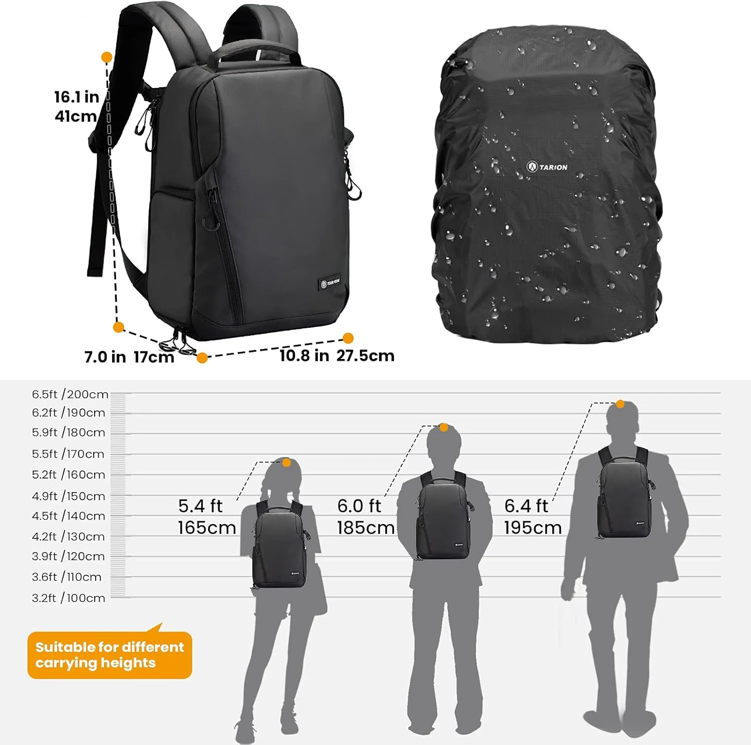 TARION Camera Backpack Waterproof Bag - DSLR Camera Bag with 14in Laptop Compartment Rain Cover, Professional Travel Photography Backpack for Photographers, SLR, Camera Lens, TR-L(New), Black