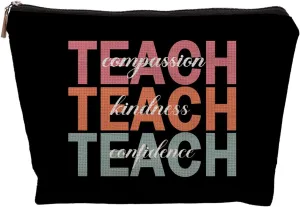 Teacher Makeup Bag, Appreciation Gifts for Women from Students, Compassion Kindness Confidence Makeup Cosmetic Bag for Purse