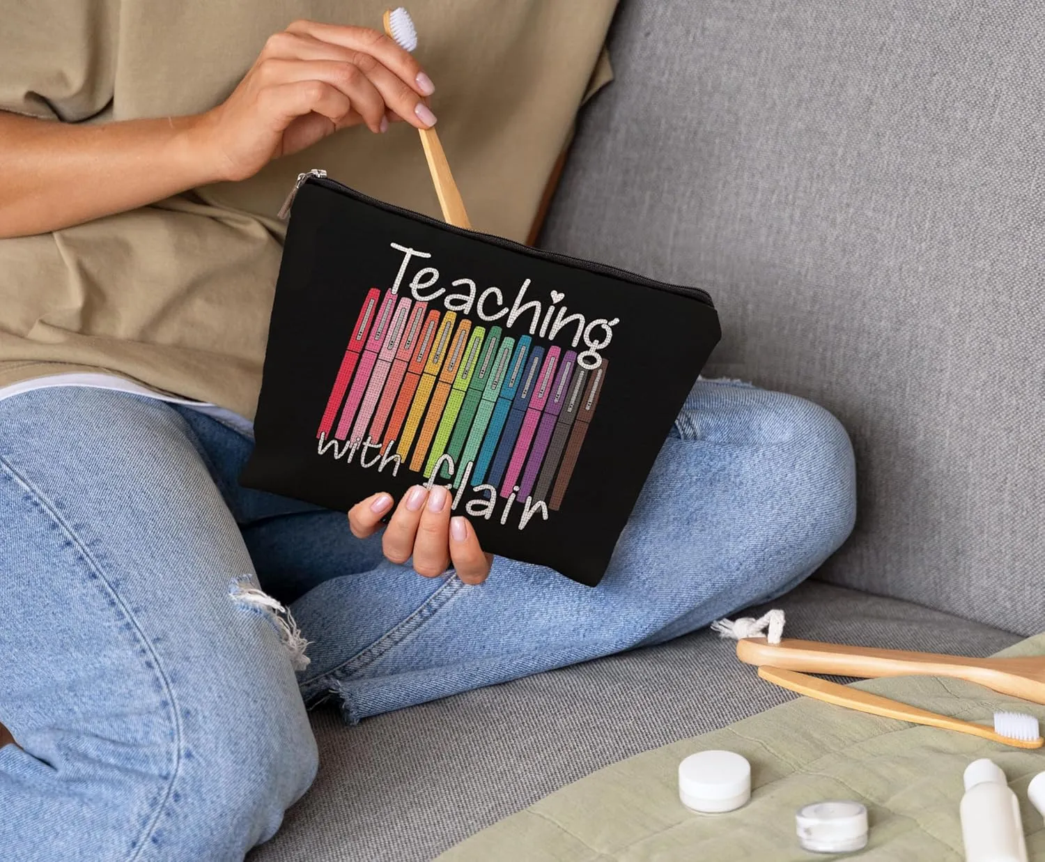 Teacher Makeup Bag - Teaching With Flair Cosmetic Bag, Teacher Appreciation Gift