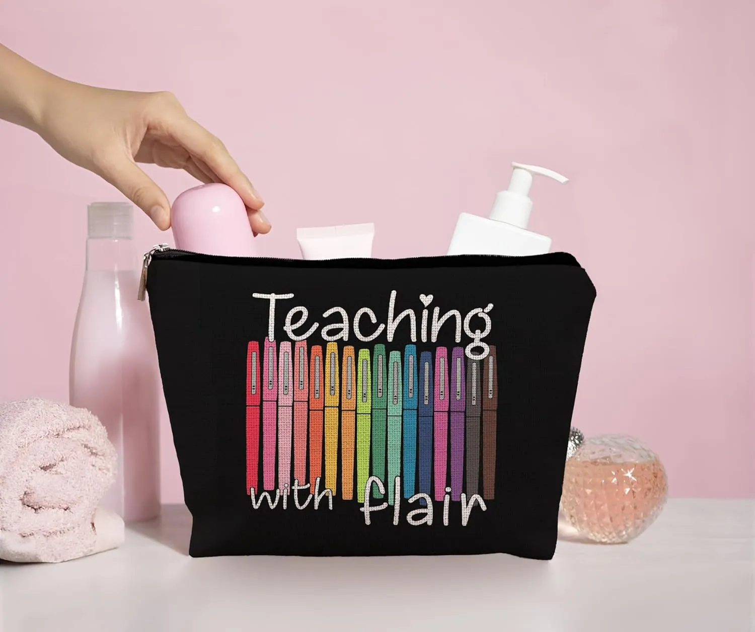 Teacher Makeup Bag - Teaching With Flair Cosmetic Bag, Teacher Appreciation Gift
