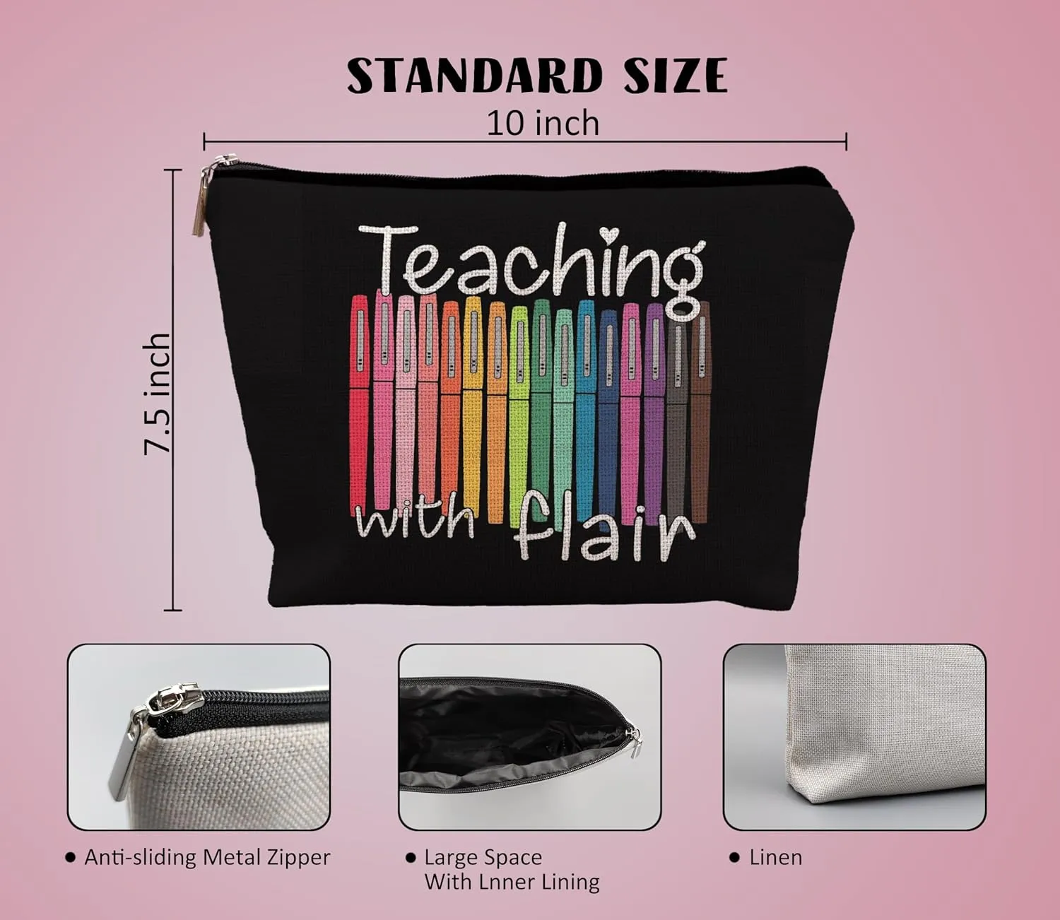 Teacher Makeup Bag - Teaching With Flair Cosmetic Bag, Teacher Appreciation Gift