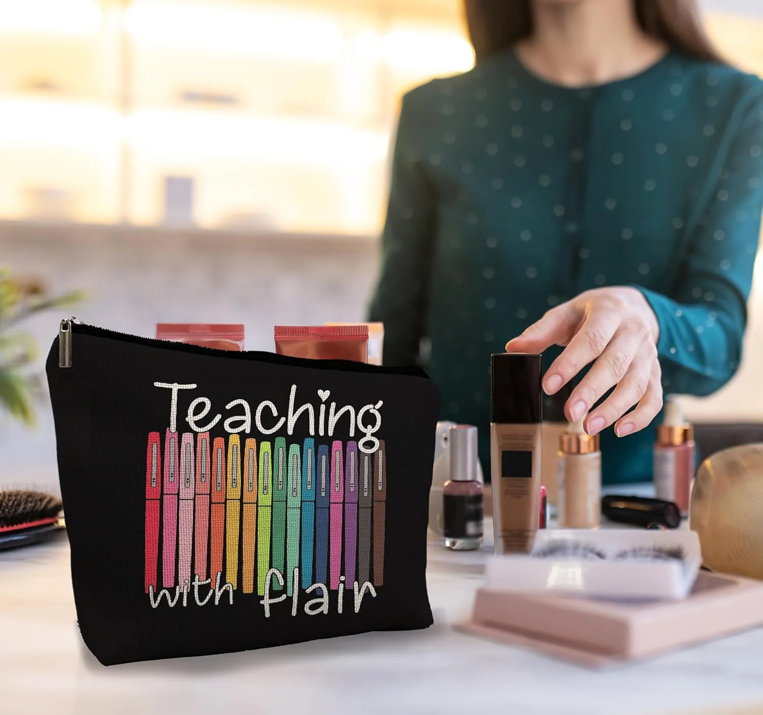 Teacher Makeup Bag - Teaching With Flair Cosmetic Bag, Teacher Appreciation Gift