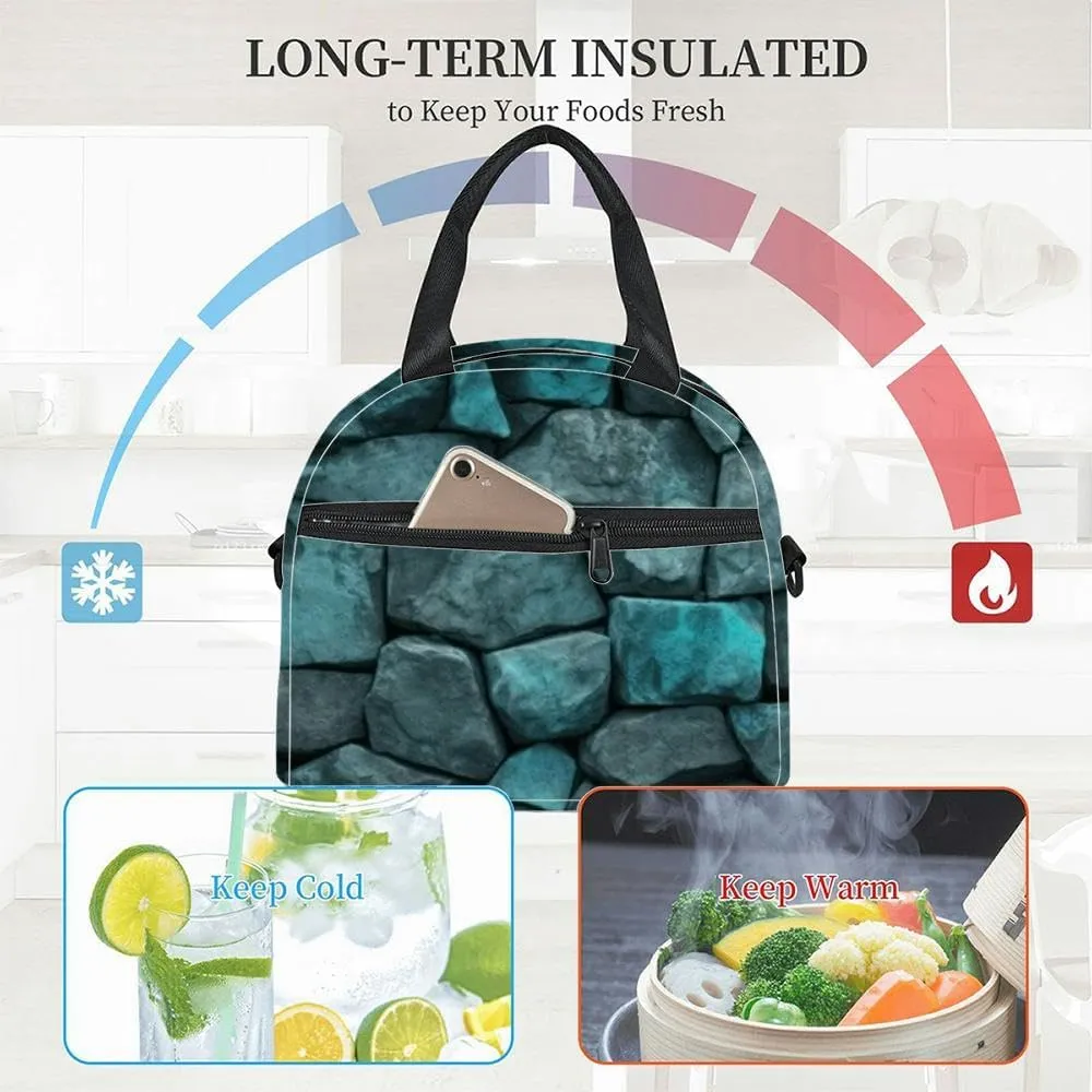 teal cobblestone wall road Lunch Box for Women Men Adult Freezable Insulated Lunch Tote Bag for Work With Shoulder Strap Soft Large Small Cooler Bag Pail