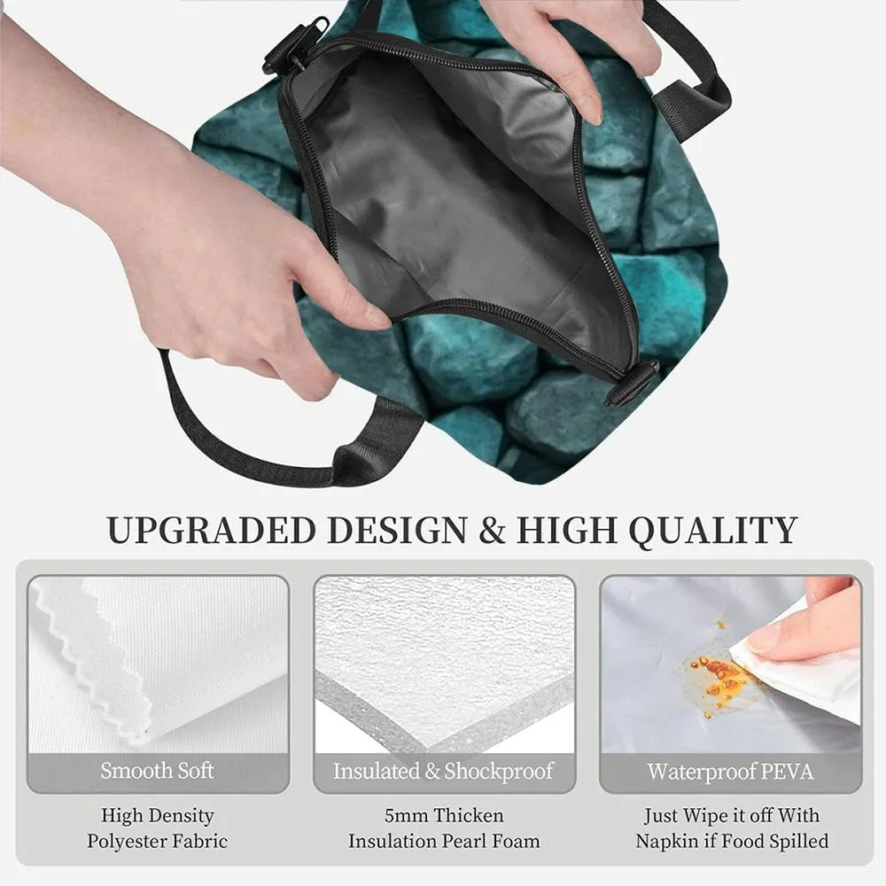 teal cobblestone wall road Lunch Box for Women Men Adult Freezable Insulated Lunch Tote Bag for Work With Shoulder Strap Soft Large Small Cooler Bag Pail