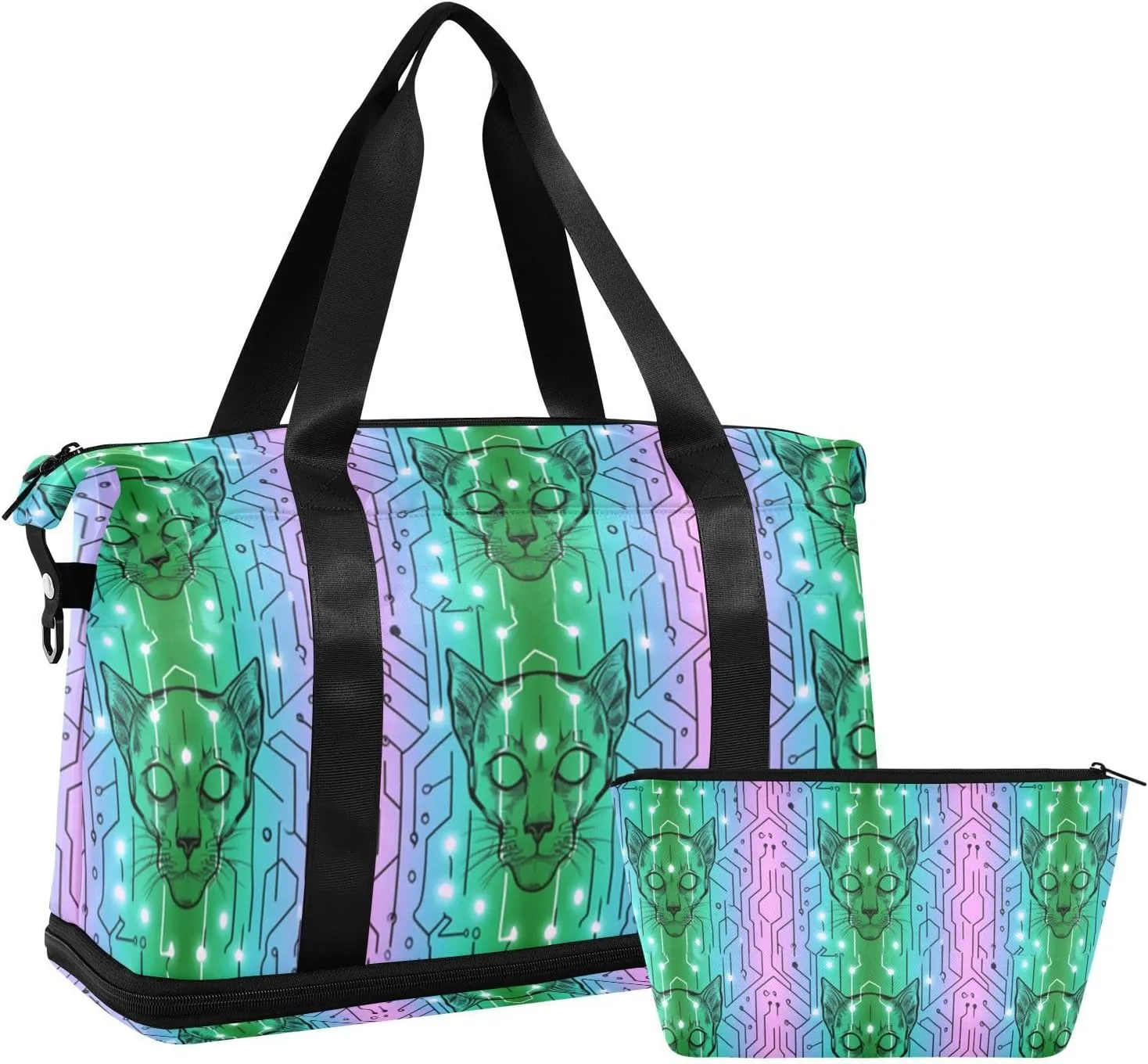 Technological Animal Cheetah Neon Large Travel Duffel Luggage Weekend Bag with Adjustable Strap for Workout Large Capacity