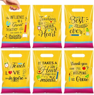 Teenyyou 60 Pcs Teacher Appreciation Candy Bags with Handles Small Plastic Best Teacher Ever Goodie Cookie Bags Bulk Thank You Gifts for Birthday Party Favors Supplies