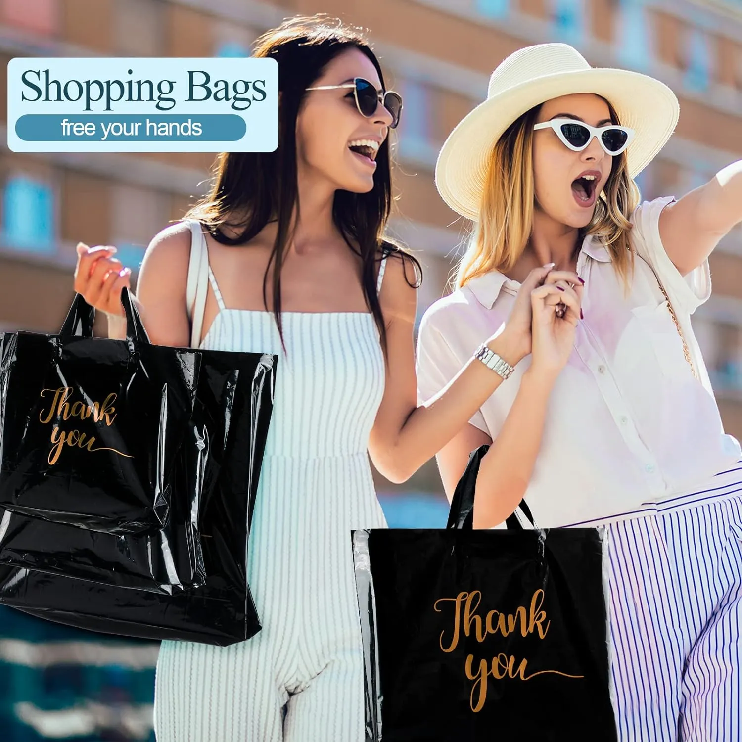 Teling 200 Pcs Thanks Bags with Handle Bulk Thank You Merchandise Bags 3 Size Plastic Packet Retail Shopping Package for Boutique 9 x 12'', 12 x 15'', 15 x 18''(Black)