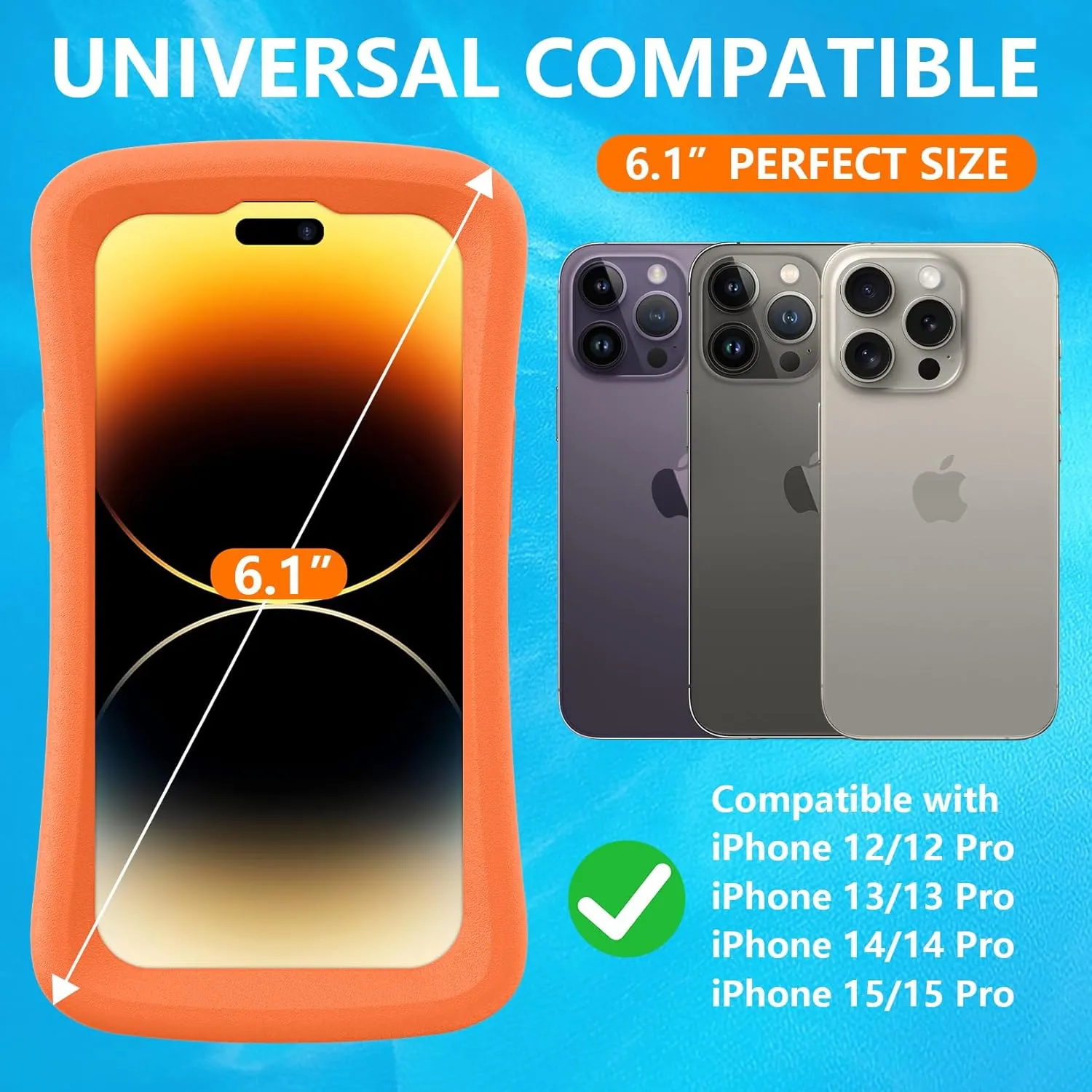Temdan Floating Phone Case for iPhone 15/15 Pro/14/14 Pro/13/13 Pro/12/12 Pro Case [24FT Military Dropproof] Shockproof Protective EVA Foam iPhone Floating Case 6.1 Inch Orange