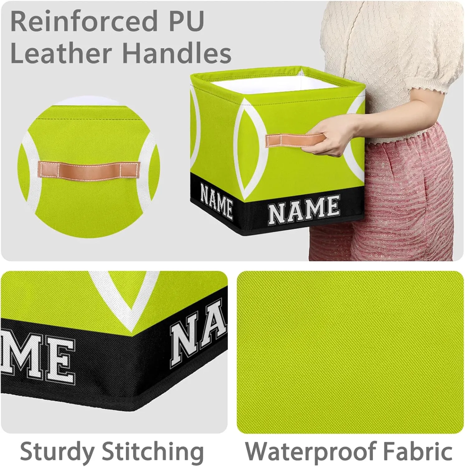 Tennis Custom 11 Inch Cube Storage Bins, Sport Pattern Foldable Fabric Storage Bins for Shelves Closet, Collapsible Cube Organizer, Storage Basket for Clothes