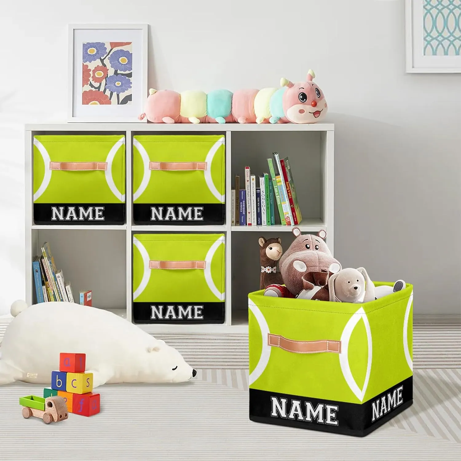 Tennis Custom 11 Inch Cube Storage Bins, Sport Pattern Foldable Fabric Storage Bins for Shelves Closet, Collapsible Cube Organizer, Storage Basket for Clothes