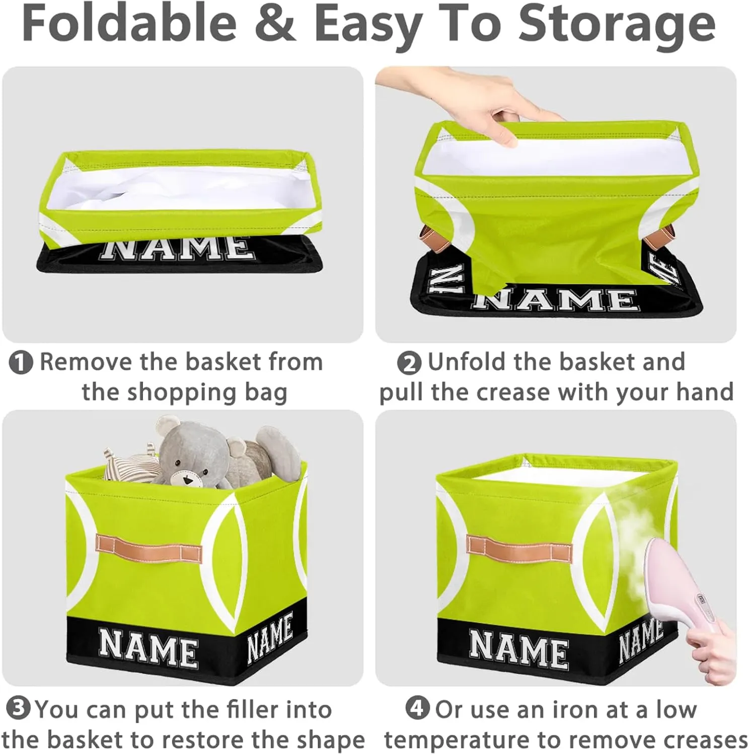 Tennis Custom 11 Inch Cube Storage Bins, Sport Pattern Foldable Fabric Storage Bins for Shelves Closet, Collapsible Cube Organizer, Storage Basket for Clothes