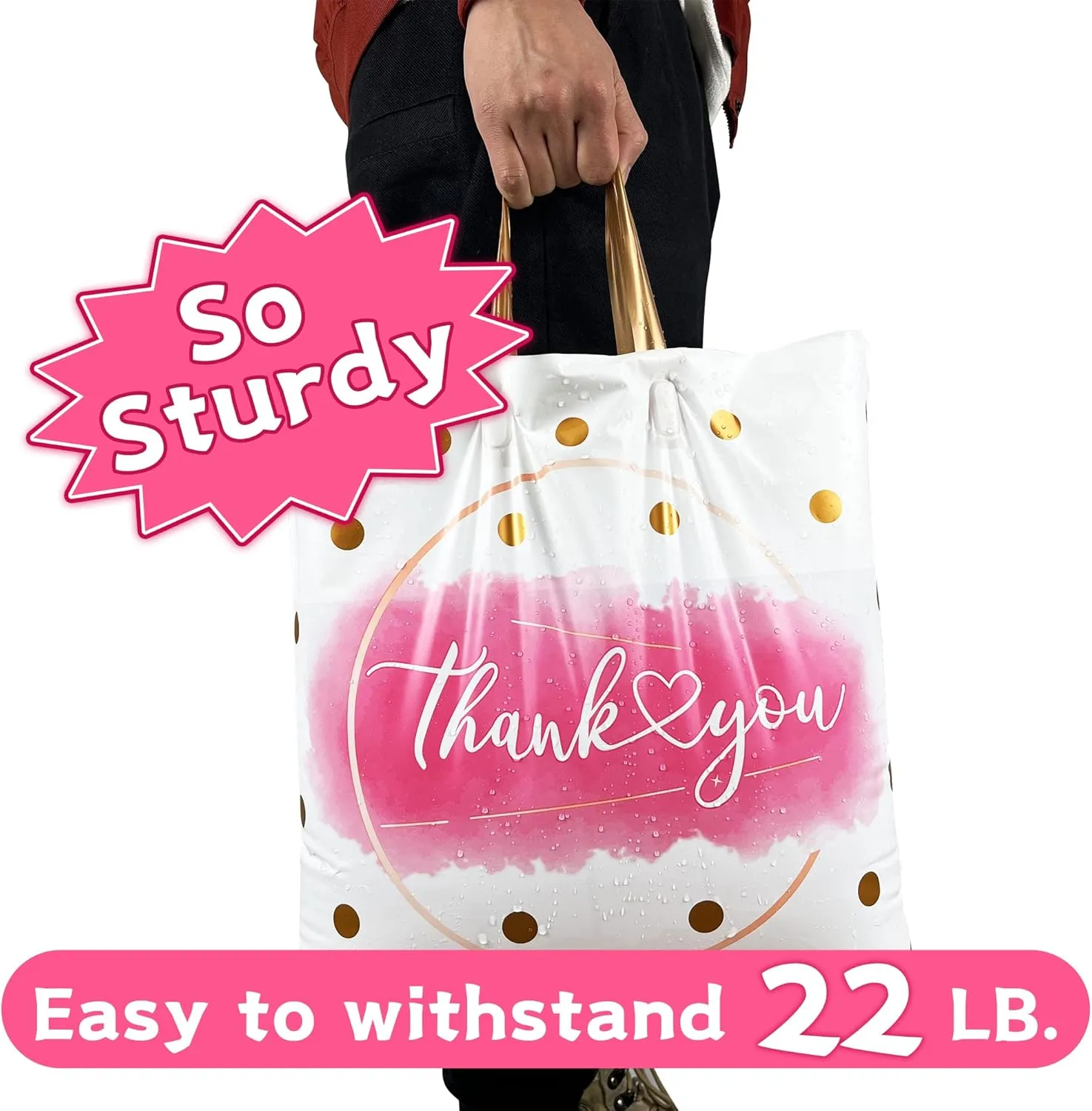 Thank You Bags Shopping Bags for Small Business Boutique Bags, 50 Pack Extra Thick Plastic Shopping Bags Merchandise Retail Bags Customers Office Party Thank You Bags for Businees Small (14X16 IN)