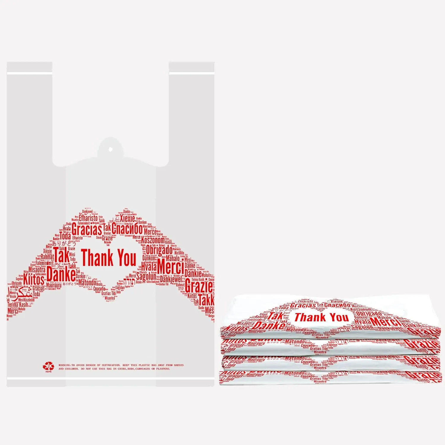 Thank You T-Shirt Bags Shopping Merchandise Bags Pack of 100 Reusable and Disposable Grocery Bags12''x 6.5''x 20''30mic Standard Supermarket Size White Bag Take Out/To Go Bags for Restaurant