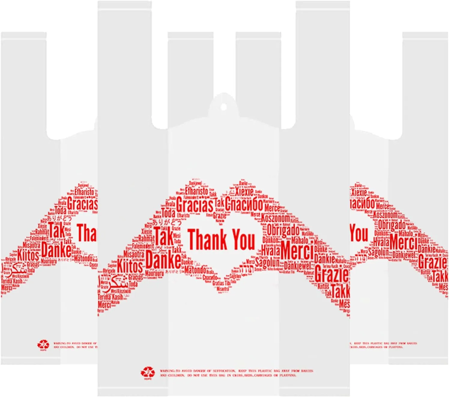 Thank You T-Shirt Bags Shopping Merchandise Bags Pack of 100 Reusable and Disposable Grocery Bags12''x 6.5''x 20''30mic Standard Supermarket Size White Bag Take Out/To Go Bags for Restaurant
