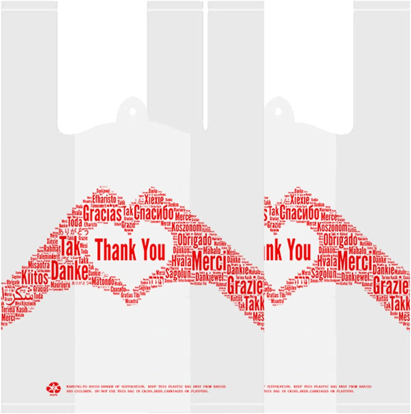 Thank You T-Shirt Bags Shopping Merchandise Bags Pack of 100 Reusable and Disposable Grocery Bags12''x 6.5''x 20''30mic Standard Supermarket Size White Bag Take Out/To Go Bags for Restaurant