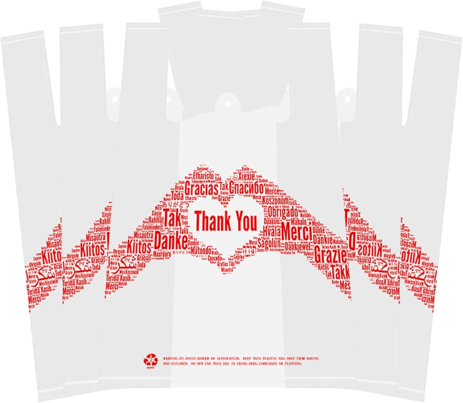 Thank You T-Shirt Bags Shopping Merchandise Bags Pack of 100 Reusable and Disposable Grocery Bags12''x 6.5''x 20''30mic Standard Supermarket Size White Bag Take Out/To Go Bags for Restaurant